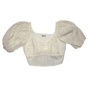 Abercrombie & Fitch Blouse Womens Large Puff Sleeve Cropped V-Neck White NEW
